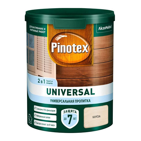 Пропитка Pinotex Universal 2в1, с воском и УФ-фильтром, для наружных и внутренних работ, Береза 0,9л : фотография 1