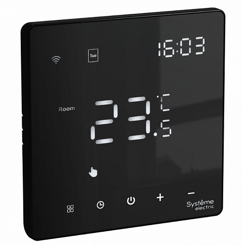 Термостат программируемый ArtGallery 16А с Wi-Fi для электрического теплого пола моноблочный черный Systeme Electric GAL001038: фотография 1