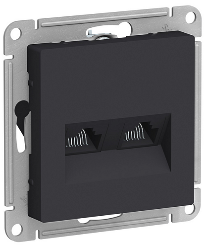 Механизм розетки компьютерной 2-м ATLAS DESIGN RJ45 + RJ45 кат.5e карбон SchE ATN001085: фотография 1