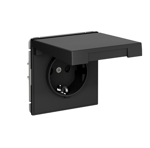 Розетка ArtGallery 16А IP44 с заземлением со шторками с крышкой с быстрозажимными клеммами механизм карбон Systeme Electric GAL441046S: фотография 1