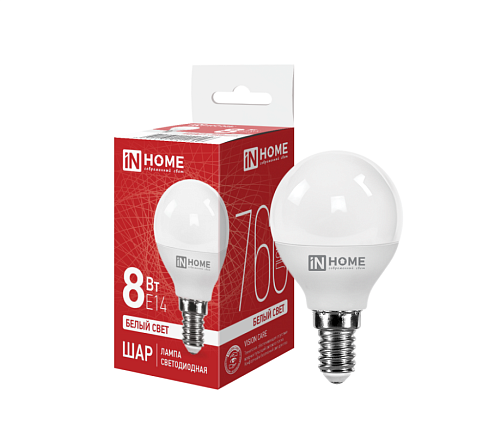 Лампа светодиодная LED-ШАР-VC 8Вт 230В Е14 4000К 760Лм  IN HOME 4690612020556: фотография 1