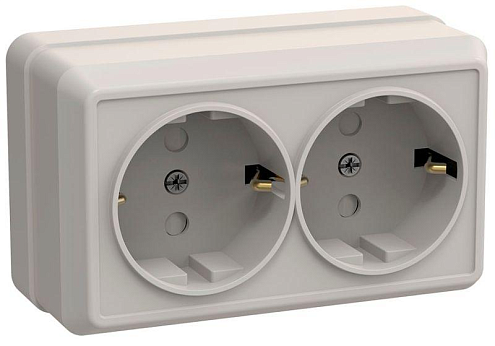 Розетка 2-м ОП Октава РСш22-3-ОКм 16А IP20 с заземл. защ. шторки крем. IEK ERO24-K33-16-DC: фотография 1