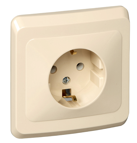 Розетка Этюд 16А IP20 250В с заземлением без защитных шторок кремовый Systeme Electric PC16-003K: фотография 1