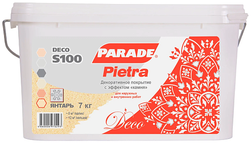 Декоративное покрытие PARADE DECO Pietra S100 с эффектом камня, янтарь, 7кг: фотография 1