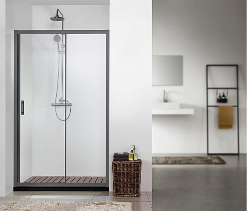 Душевое ограждение SANTREK AQUA Time- DF-1300-C-Matt Black 1300х1950 прямое стекло прозрачное 6мм, профиль Черный: фотография 1