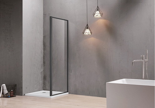 Боковая часть душевого ограждения SANTREK AQUA Time- SP-900-C-Matt Black 900х1950 стекло прозрачное 6мм, профиль черный: фотография 1