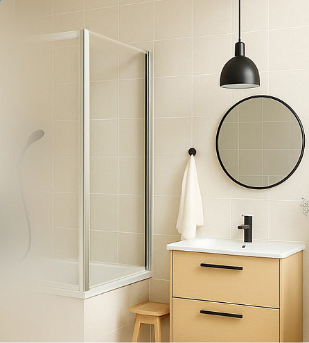 Боковая часть для шторы Slim SANTREK AQUA SP-700-C-Chrome 700х1400 стекло прозрачное 5мм, профиль Хром: фотография 1