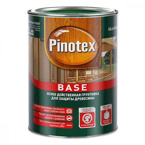 Грунт-антисептик для дерева Pinotex Base 0,9л: фотография 1