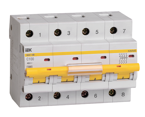 Выключатель автоматический модульный 4п C 100А 10кА ВА47-100 KARAT IEK MVA40-4-100-C: фотография 1