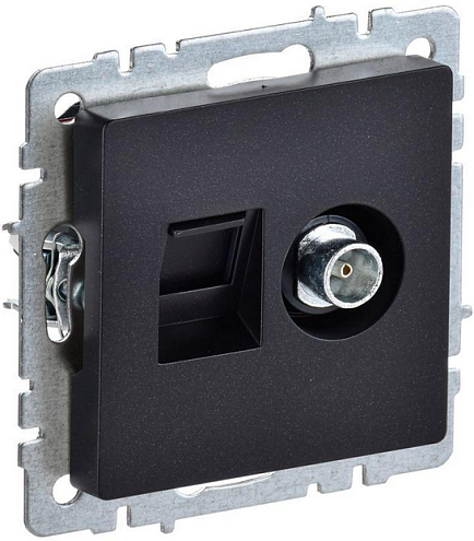Розетка компьютерная + телевизионная 2-м Brite РТВ/РК12-БрЧ RJ45 кат.5E + TV черн. IEK BR-AK20-1-K02: фотография 1