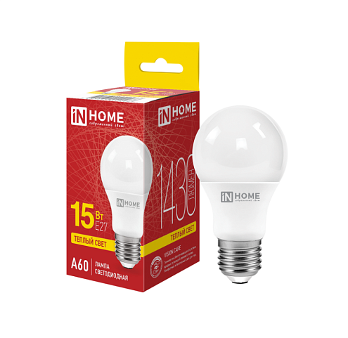 Лампа светодиодная LED-A60-VC 15Вт груша 230В Е27 3000К 1430Лм IN HOME 4690612020266: фотография 1