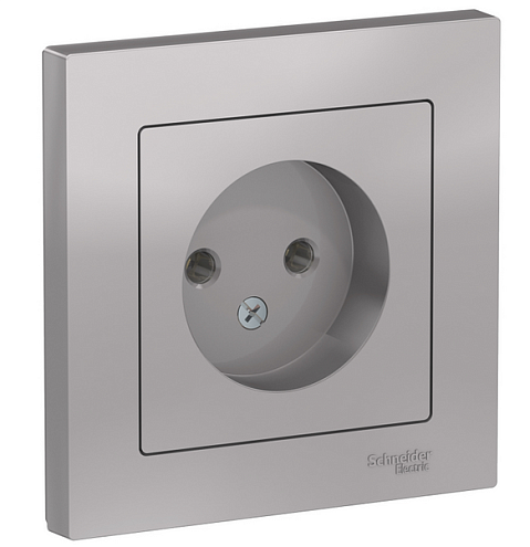 Розетка ATLAS DESIGN без заземл. 16А в сборе алюм. SchE ATN000340: фотография 1