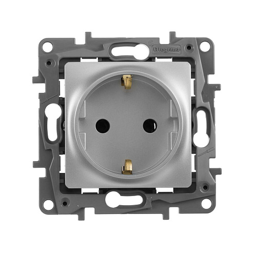 Механизм розетки 1-м СП Etika 2К+З алюм. Leg 672421: фотография 1