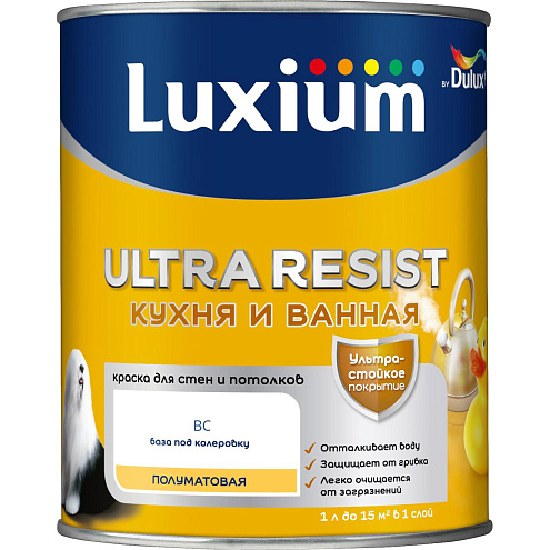 Краска ультрастойкая Luxium Ultra ResistКухня и ванная BC, 0,9л &quot;Эффект лотоса&quot;, полуматовая: фотография 1
