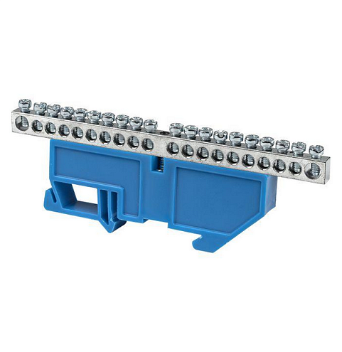 Шина нулевая N 6х9 20 отверст. цинк син. изолятор на DIN-рейку PROxima EKF sn1-63-20-d: фотография 1