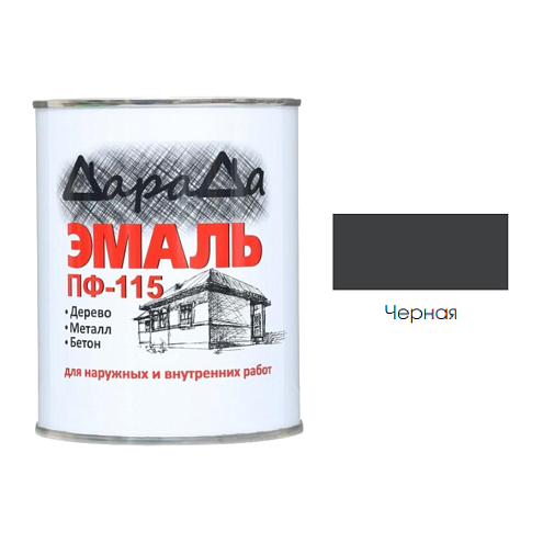 Эмаль ПФ-115 (ГОСТ 6465-76) «ДараДа», черная 0,8кг: фотография 1