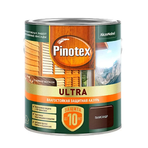 Влагостойкая лазурь с воском для дерева Pinotex Ultra Палисандр 2,5л: фотография 1