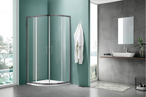 Душевое ограждение SANTREK AQUA Lea-R-900-C-Gun Mate 900х900х1850 радиус, стекло прозрачное 5мм, профиль Оружейная сталь: фотография 1