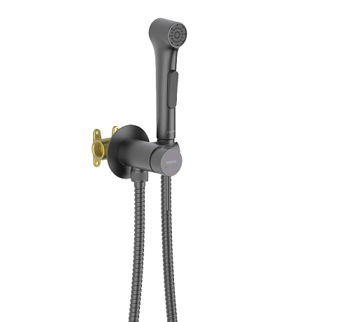 Комплект для гигиенического душа встроенный (смеситель + гигиеническая лейка + шланг) Aquatek AQ1020BGM Европа, оружейная сталь: фотография 1