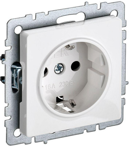 Розетка BRITE РСР14-1-0-БрБ 16А в сборе с заземл. защ. шторки бел. IEK BR-R14-16-K01-F: фотография 1