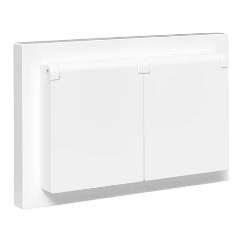 Розетка 2-местная Эпика 16А IP44 с заземлением защитные шторки с рамкой с крышками механизм белый EKF UP1-SOW-211-44: фотография 1