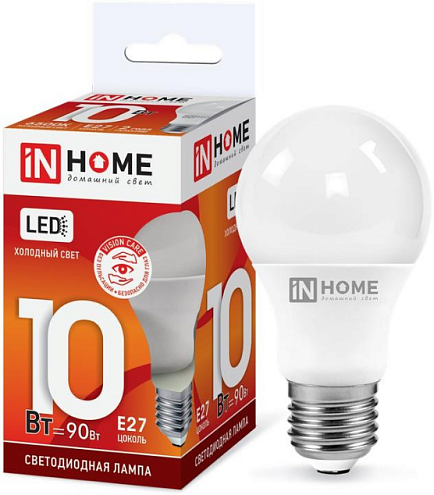 Лампа светодиодная LED-A60-VC 10Вт 230В E27 6500К 900Лм IN HOME 4690612020228: фотография 1