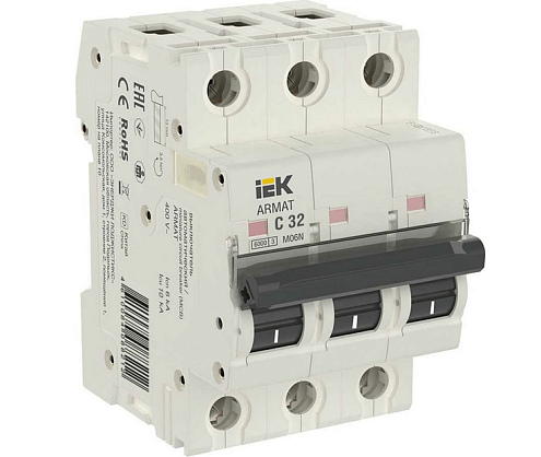Выключатель автоматический модульный 3п C 32А M06N ARMAT IEK AR-M06N-3-C032: фотография 1