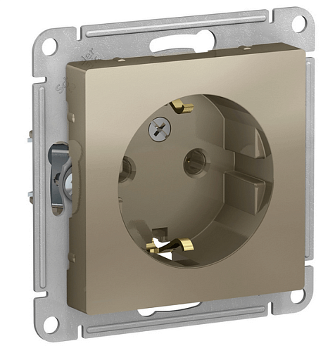 Механизм розетки 1-м СП ATLAS DESIGN с заземл. 16А шампань SchE ATN000543: фотография 1