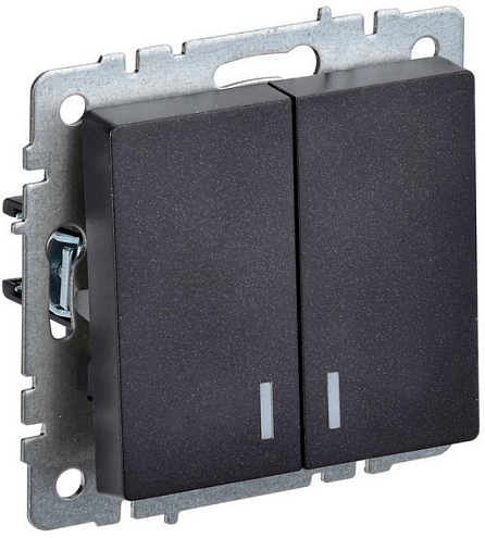 Выключатель 2-кл. СП BRITE ВС10-2-1-БрЧ 10А с инд. черн. IEK BR-V20-1-10-K02: фотография 1