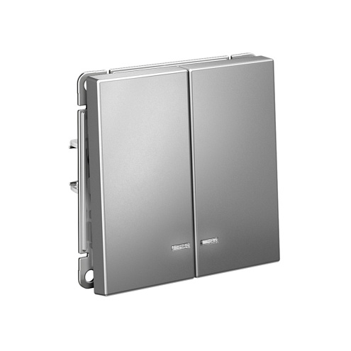 Выключатель 2-клавишный ArtGallery (сх.5а) 10AX с подсветкой механизм сталь Systeme Electric  GAL000953: фотография 1