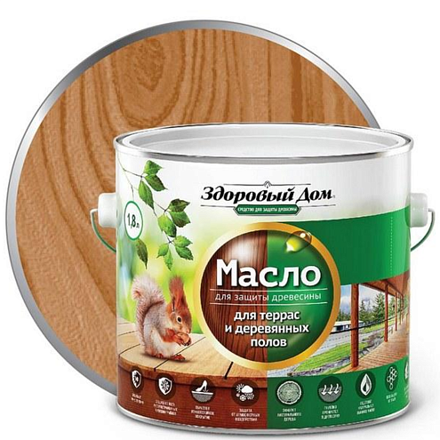 Масло для террас и деревянных полов &quot;Здоровый Дом&quot;, Тик 1,8л: фотография 1