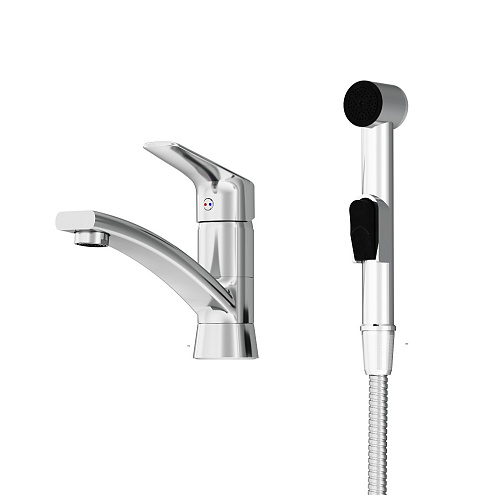 770230001 Jupiter, смеситель с поворотным изливом и гиг. душем, хром: фотография 1