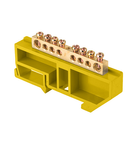Шина нулевая N 6х9 8 отвер. латунь желт. изолятор на DIN-рейку PROxima EKF sn0-63-08-dz: фотография 1