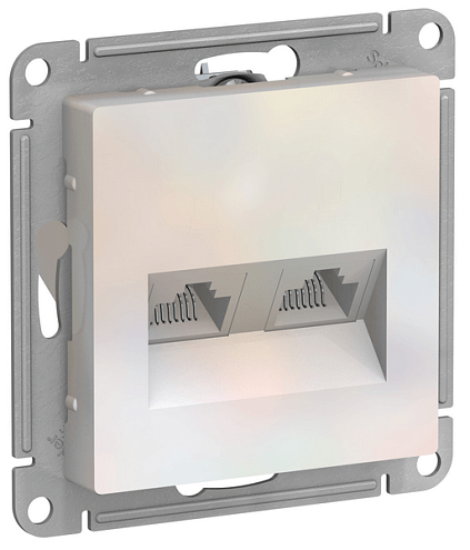 Механизм розетки компьютерной 2-м ATLAS DESIGN RJ45 + RJ45 кат.5e жемчуг SchE ATN000485: фотография 1