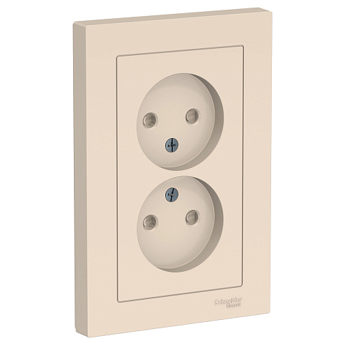 Розетка 2-м ATLAS DESIGN без заземл. защ. шторки16А в сборе беж. SchE ATN000222: фотография 1