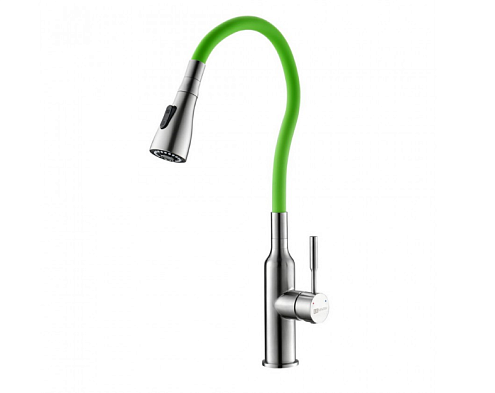 Смеситель Lemark &quot;Эксперт&quot; LM5082S-Green для кухни с гибким  изливом и 2х-функциональным аэратором сталь/зеленый: фотография 1