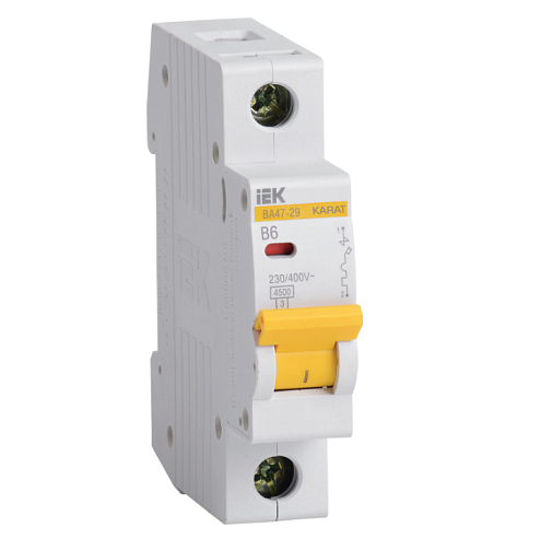 Выключатель автоматический модульный 1п B 6А 4.5кА ВА47-29 KARAT IEK MVA20-1-006-B: фотография 1