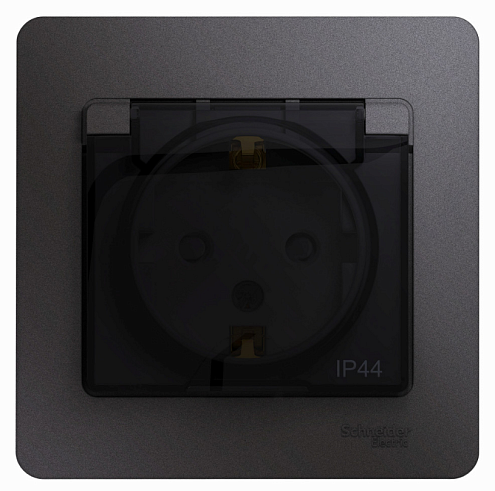 Розетка Glossa 16А IP44 250В с заземлением защитные шторки с крышкой в сборе графит Systeme Electric GSL001348: фотография 1