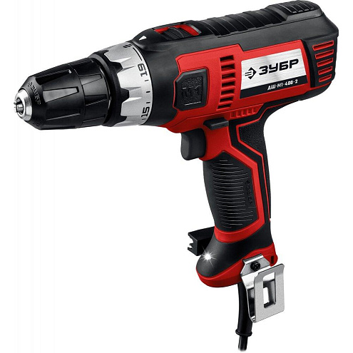 Дрель-шуруповерт сетевой 400Вт, 40Нм, 19+1, БЗП 10мм, LED-подсветка, провод 3м, ЗУБР: фотография 1