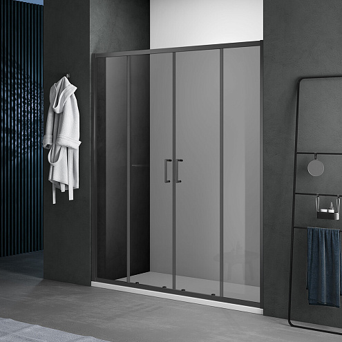 Душевое ограждение SANTREK AQUA Lea- DF-1500-Т-Matt Black 1500х1850 прямое стекло Тонированное 5мм, профиль чёрный: фотография 1