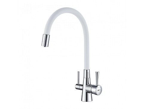 Смеситель Lemark &quot;Комфорт&quot; LM3075C-White для кухни с гибким изливом с подключением к фильтру питьевой воды хром/белый: фотография 1