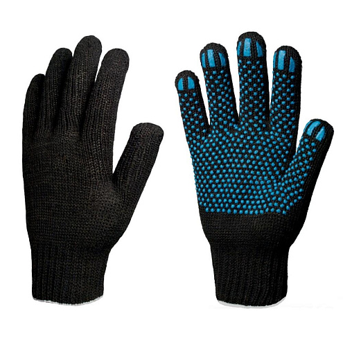 Перчатки трикотажные х/б с ПВХ, 7кл., 5-нитка черные (оверлог): фотография 1