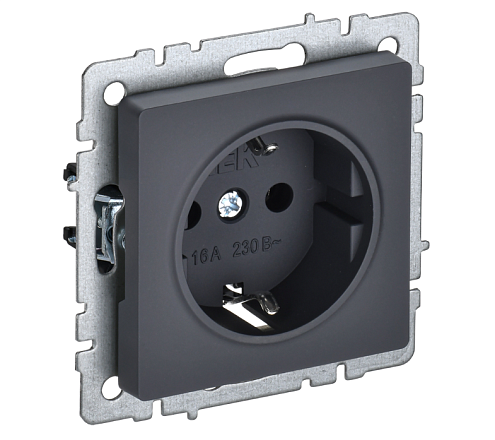 Розетка 1-местная BRITE с заземлением без защитных шторок 16А РС11-1-0-БрГ механизм графит IEK BR-R11-16-K53: фотография 1