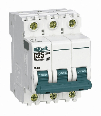 Автоматический выключатель модульный 3п C 25А 4.5кА ВА-101 DEKraft 11080DEK: фотография 1
