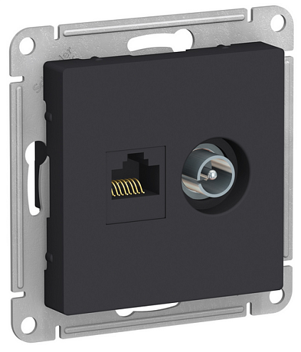 Механизм розетки 2-м ATLAS DESIGN комп. RJ45 кат.5E+TV карбон SchE ATN001089: фотография 1