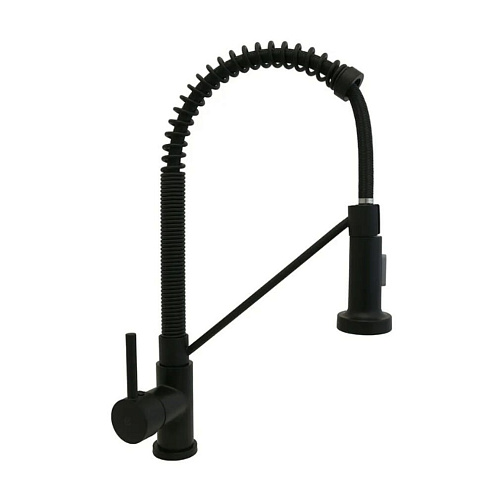 Смеситель Кухня SANTREK AQUA-840 &quot;INOX&quot; (SAP-840) шар d-35 нерж. с гибким изливом (черный): фотография 1