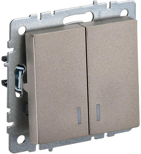 Выключатель 2-кл. СП BRITE ВС10-2-1-БрШ 10А с инд. шампань IEK BR-V20-1-10-K37: фотография 1