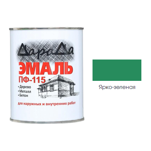 Эмаль ПФ-115 (ГОСТ 6465-76) «ДараДа», ярко-зеленая, 0.8кг: фотография 1