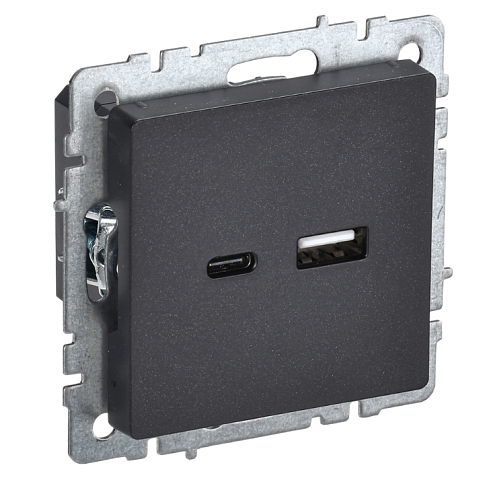 Розетка BRITE РЮ11-1-БрЧ USB A+C 18Вт механизм черный IEK BR-U22-018-K02: фотография 1