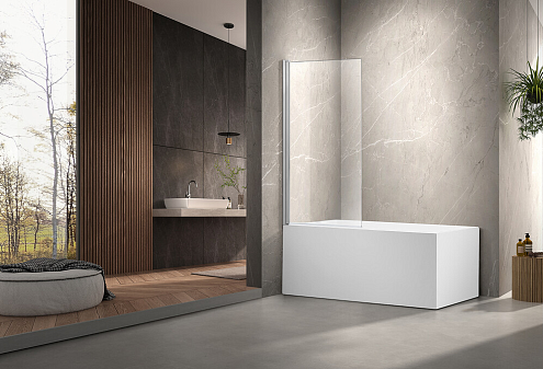 Шторка для ванны SANTREK AQUA Slim DFS-1000-C-Chrome маятниковая, 1000х1400 стекло прозрачное 5мм, профиль  Хром: фотография 1